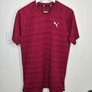 PUMA Red w/ Subtle Black Stripes Short Sleeve Tee Athletic Performance Sz M